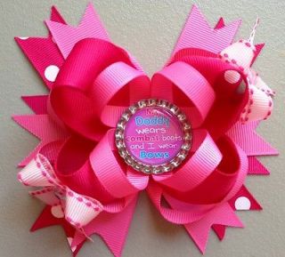 My Daddy Wears COMBAT BOOTS Hair Bow Bottle Cap Pink Girly Present Fun