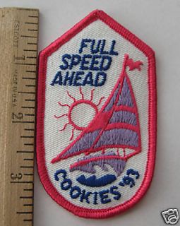 Girl Scout 1993 COOKIE SALE PATCH Full Spead Ahead Sailboat Selling