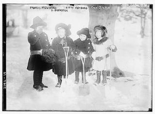 Newborg,S. Brewster,Kitty Newborg,George Stern,children ,snow,shovels