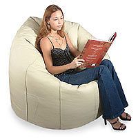 Ivory Leather Beanbag Expertly Hand Crafted Chair Original Art NOVICA