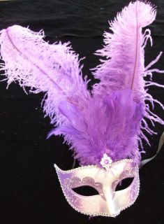 SHOWGIRL OSTRICH Feather Mask Purple Silver Costume