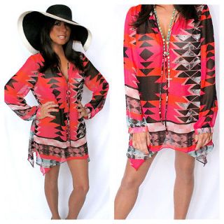 AZTEC Chiffon Pink Tangerine Tunic Annalee + Hope Dillards NWT $59