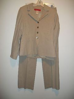 Y67) Anne Klein beige gray seersucker fitted blazer mid rise pants