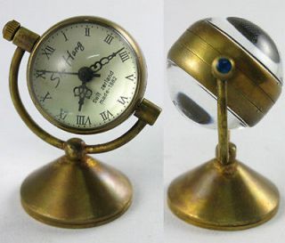 Antique Bronze Copper Desk Stand Pocket Watch Mechanical Glass Ball
