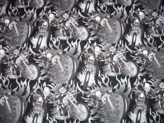 GHOST RIDER MOTORCYCLE FIRE FLAMES BLACK COTTON FABRIC FQ OOP
