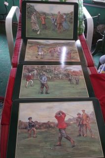FOUR PLACEMATS WITH OLD GOLF SCENES CORK BACK