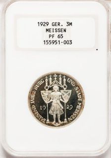 Rare 1929 Germany Silver Proof 3 marks Meissen NGC PF 65