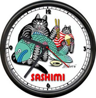 Kliban Cat Suishi Sashimi Raw Fish House Japanese Deli Sign Wall Clock