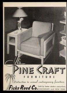 Reed Pine Craft furniture modern chair table photo vintage print ad