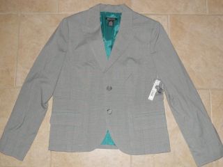 Studio Plaid Black White Teal Blazer Suit Jacket 12 M Medium $115
