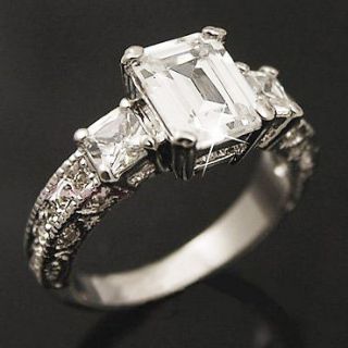 gp Engagement Wedding lab Diamond Emerald Cut Anniversary Ring Sz 7.5