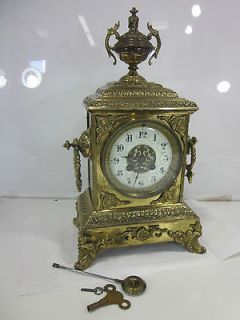 Vintage English Louis Style Porcelain Face Brass Wind up Mantle Clock