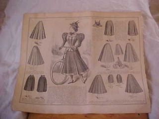Antique 1897 Pattern Page for Womens Bicycle Clothing   TO FRAME OR