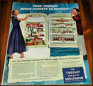 1951 CROSLEY Shelvador CAC 11 REFRIGERATOR Kitchen Appliance AD