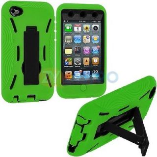 Black Hybrid Hard/Soft Skin Case Cover Stand for iPod Touch 4th Gen 4G