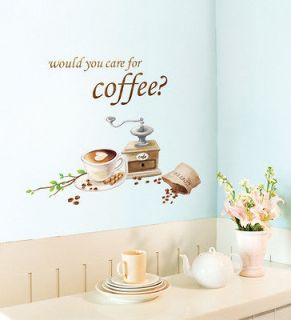 Coffee Beans Adhesive Removable WALL Home Decor Accents Stickers