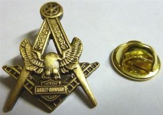 Motorcycle Masonic HOG Antique Gold Hat Jacket Tie Tack Lapel PI