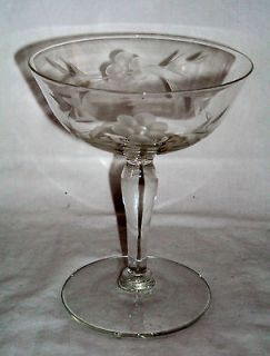 Beautiful Etched Glass Champagne / Wine Glasses Floral Flower