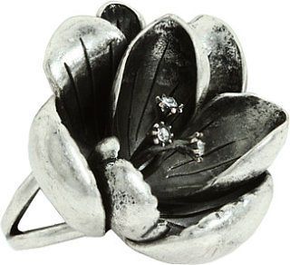 FOSSIL POSEY SILVER TONE FLOWER RING WITH CRYSTAL ACCENT SZ 7 NEW