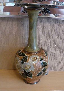 Antique Royal Doulton Lambeth stoneware slater ware tall vase c1890