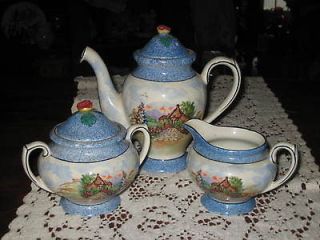 ANTIQUE Childs Tea Set 3 pc Teapot Creamer Sugar Miniature England