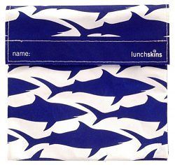 LunchSkins Reusable Cloth Sandwich Bags Snack Bags Navy Blue Shark