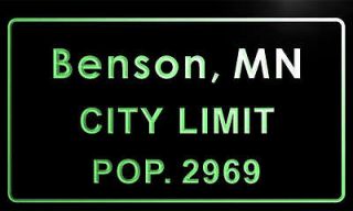 t75583 g Benson, MN City Limit POP. 2969 Indoor Neon Sign