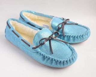+ style® Womens Moccasin Slippers Shine Aqua Blue Size XL US 11