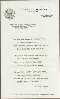 Edward Bowes Typed Letter from April 17th, 1932, Poem From Radio Show