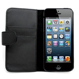 LEATHER FABRIC BLACK PHONE WALLET POUCH COVER CASE FOR Apple iPhone 5