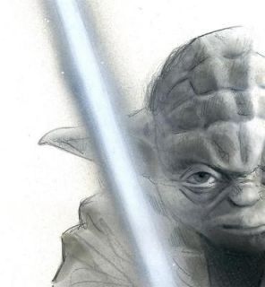 Master Yoda Pencil & Airbrush Drawing   12 x 18 Artwork   Star Wars