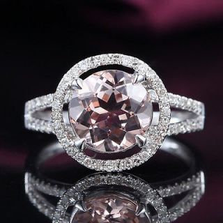 14K White Gold 2.38ct Morganite PAVE .35ct SI Diamond Engagement Ring