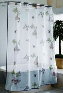 Organdy Butterfly Sheer White Shower Curtain Purple Blue Yellow