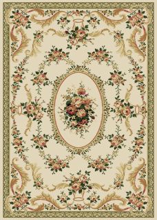 IVORY CREAM PLUM ROSES FLORAL AREA RUG BORDERED MEDALLION CASUAL