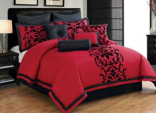 10 Piece Queen Dawson Black and Red Comforter Set