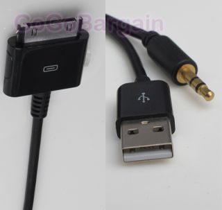 USB 3.5mm AUX Car Audio Data Charger Cable Adapter For iPod iPhone 4S