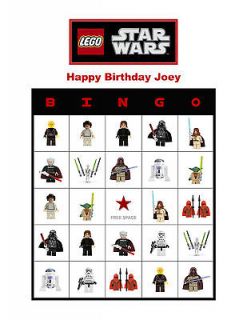 Lego Star Wars Birthday Party Game Bingo Cards