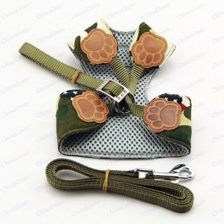 11 16 S Small Army Camouflage Leash +Mesh Girth Harness Vest for
