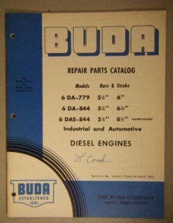 BUDA DIESEL ENGINES REPAIR PARTS CATALOG FOR 6 DA DAS