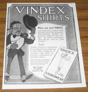 1918 AD~VINDEX SHIRTS & ATHLETIC UNDERWEAR~JIM DANDY