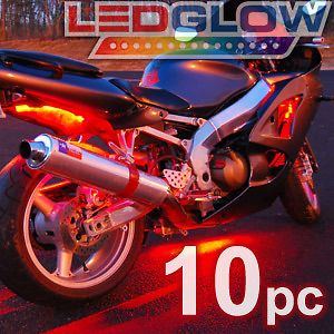 10pc RED LED FLEXIBLE LED STRIP KIT MOTORCYCLE LIGHTS w Control Box