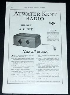 1928 OLD MAGAZINE PRINT AD, NEW ATWATER KENT AC RADIO, MODEL 37