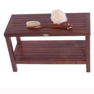 Classic 30 Inch Teak Spa Shower Bench With Shelf  Armless Open Back