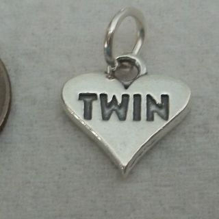 Sterling Silver says Twin on Heart Baby Sisters Brothers Charm