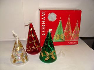 Gorham Hand Painted Glass Tree Oil Lamps Set of 3   5, 6 & 7 Inch with