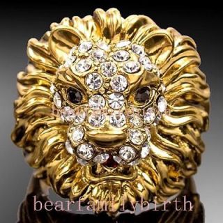 awesome lion 18k gold GP Swarovski crystal ring 835