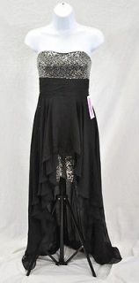 NEW Hailey Logan Womens Dress Strapless Chiffon Mullet Skirt Black