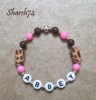 New Baby Child Pink & Brown Giraffe Fimos M2MG Custom Name Bracelet