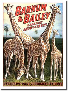 Vintage Circus Poster Barnum & Bailey Giraffe Greatest Show On Earth