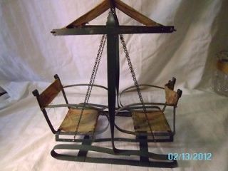 DOUBLE DOLL SWING VINTAGE ORIGINAL CANVAS AWNING OLD METAL QUALITY OLD